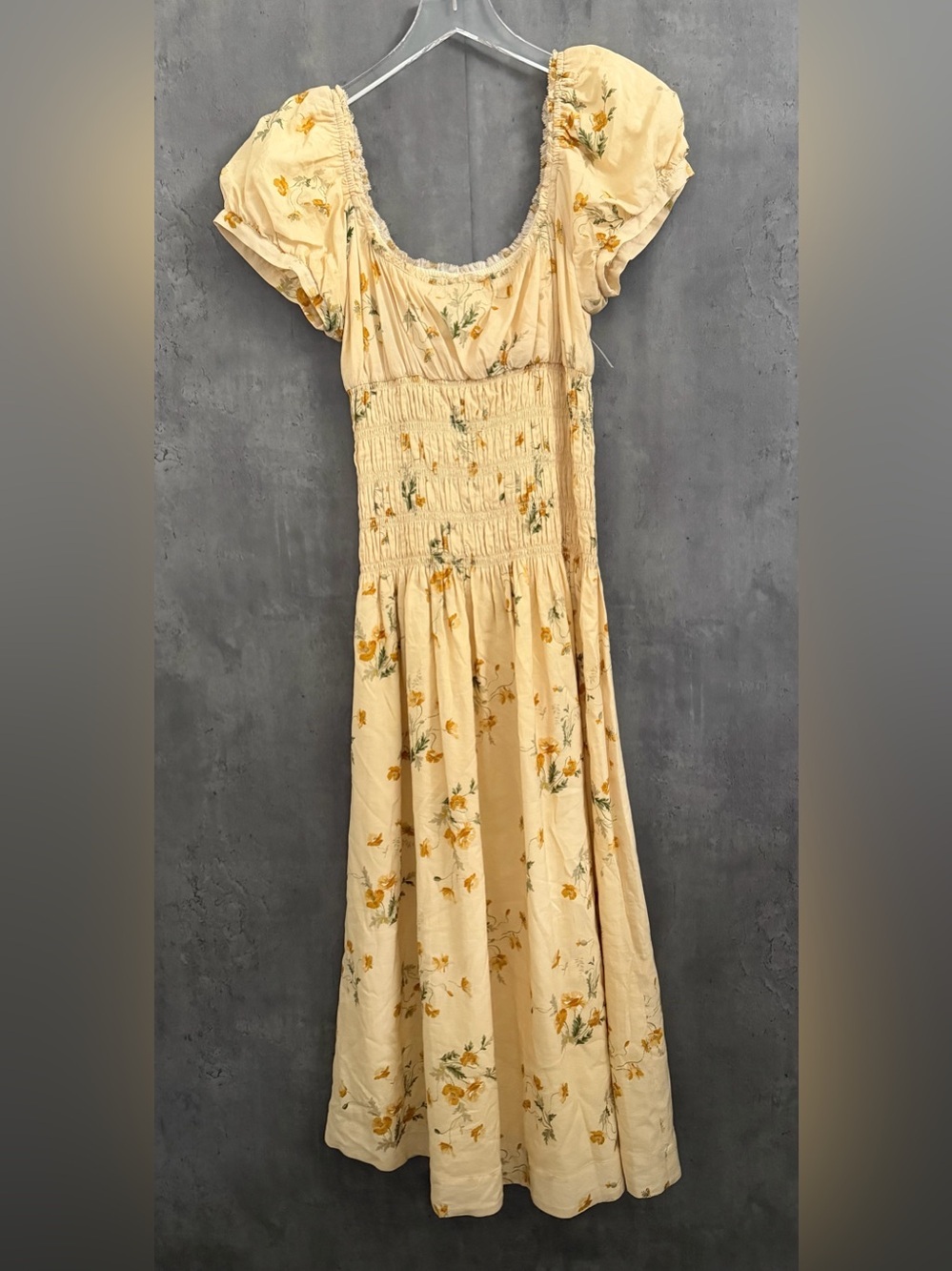 Reformation Riva Puff-Sleeve Smocked Midi Dress B1438 - Picture 3 of 5